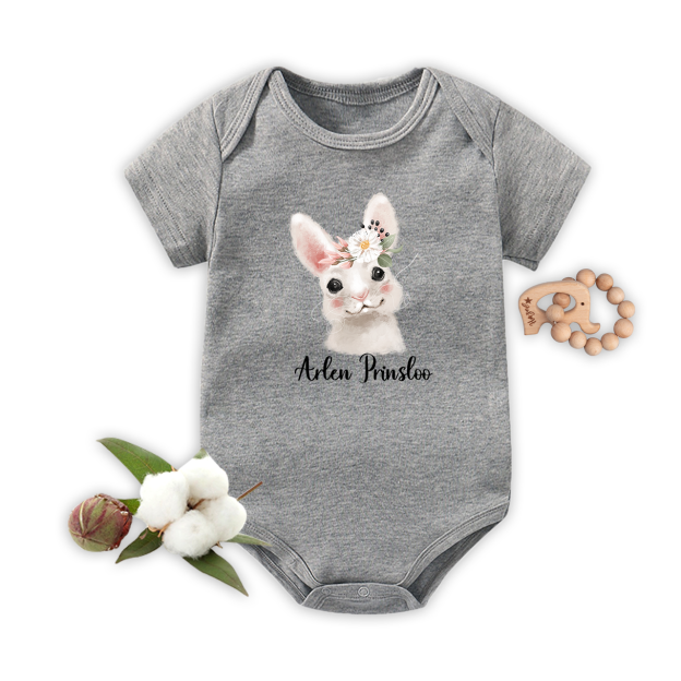 Personalized Watercolor Tilted Rabbit Baby Bodysuit