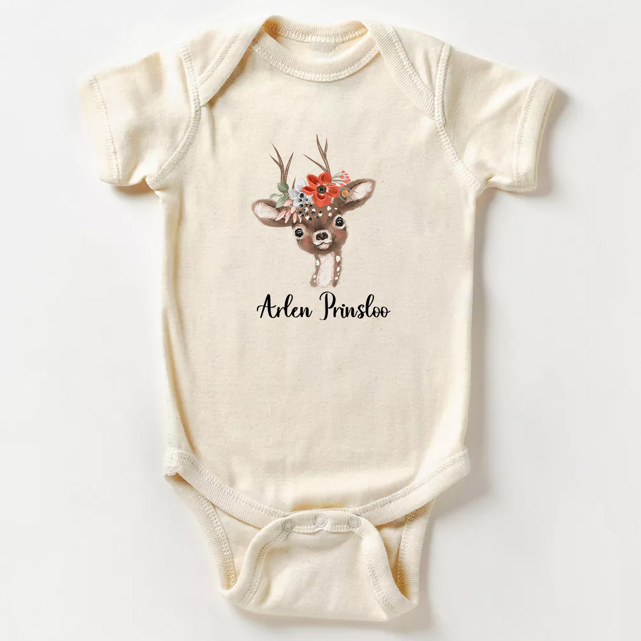 Personalized Watercolor Deer Baby Bodysuit