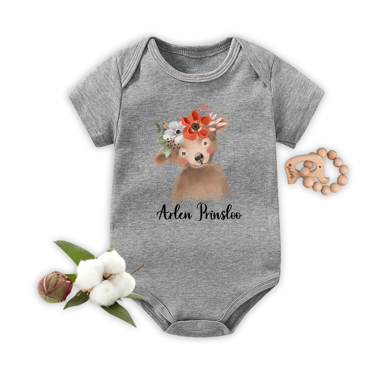 Personalized Watercolor Bear Baby Bodysuit