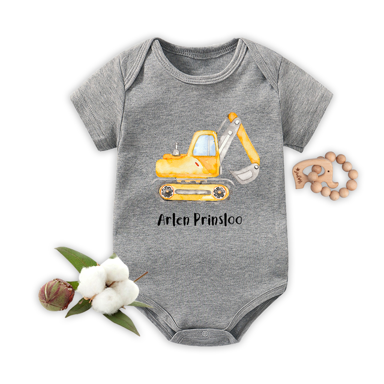 Personalized Excavator Baby Bodysuit