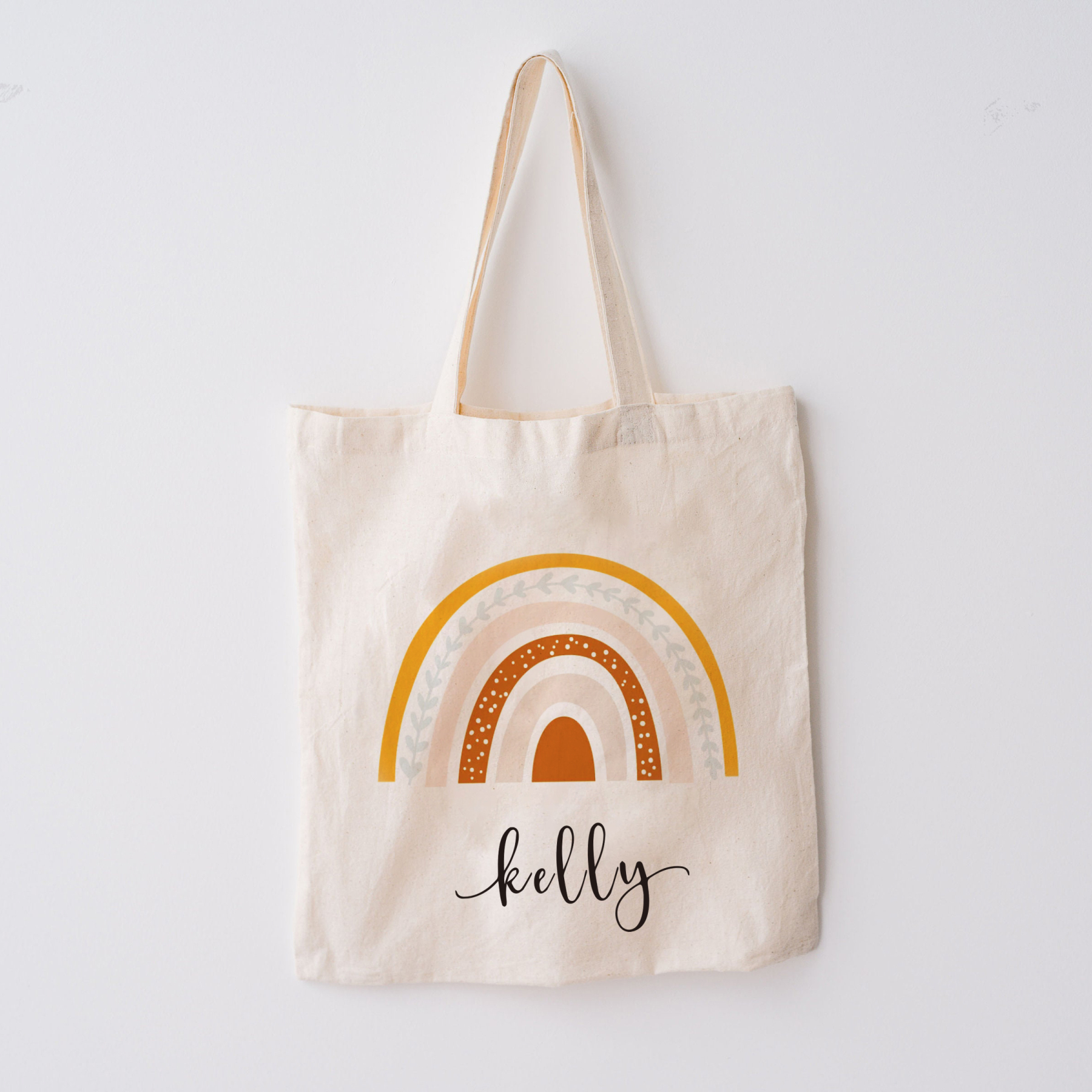 Personalized Earth Tone Kids Name School Tote Bag