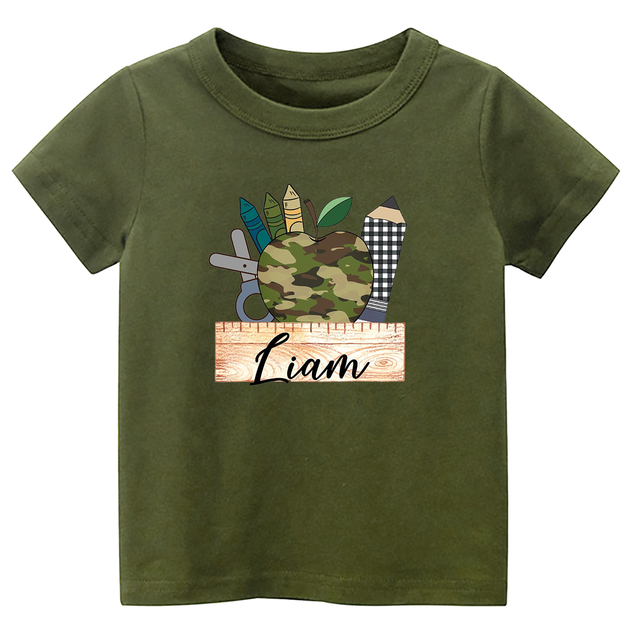 Personalized Camo Apple Plaid Pencil Tees