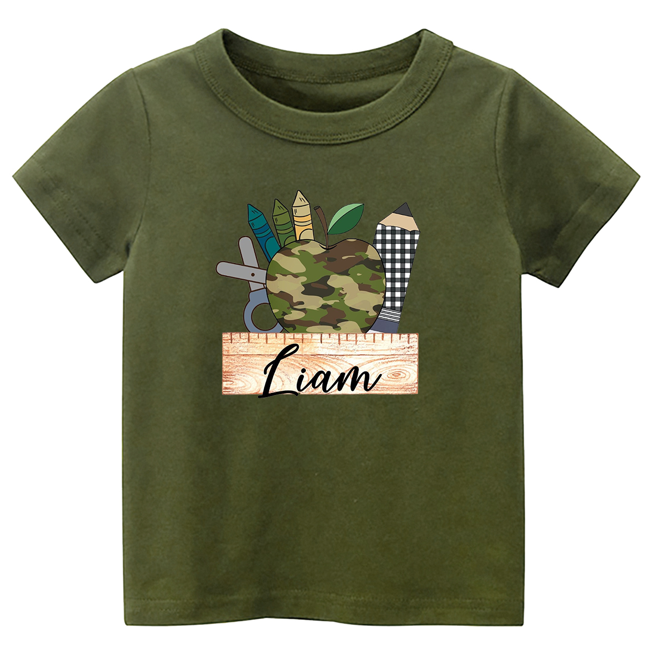 Personalized Camo Apple Plaid Pencil Tees
