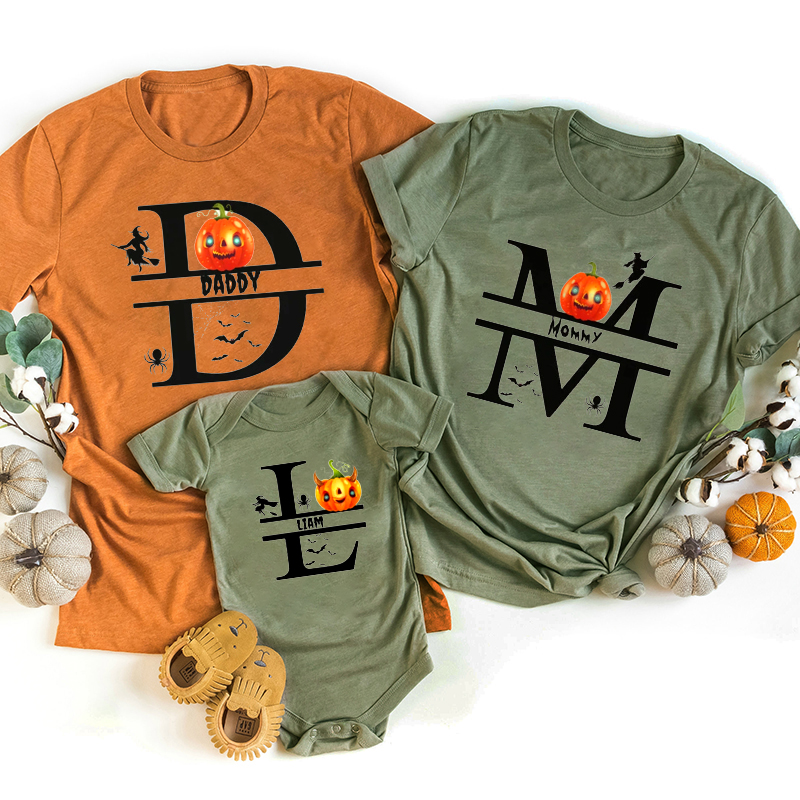 Personalized Witch Pumpkin Family Halloween Matching T-Shirt