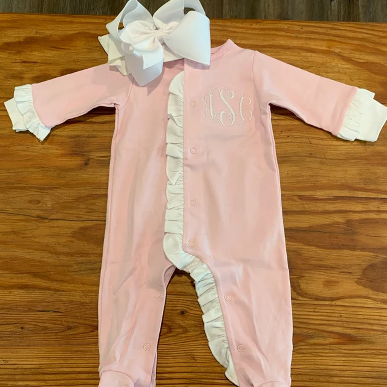 Personalized Monogrammed Baby Girl Coming Home Outfit Pink 3 Piece Sets