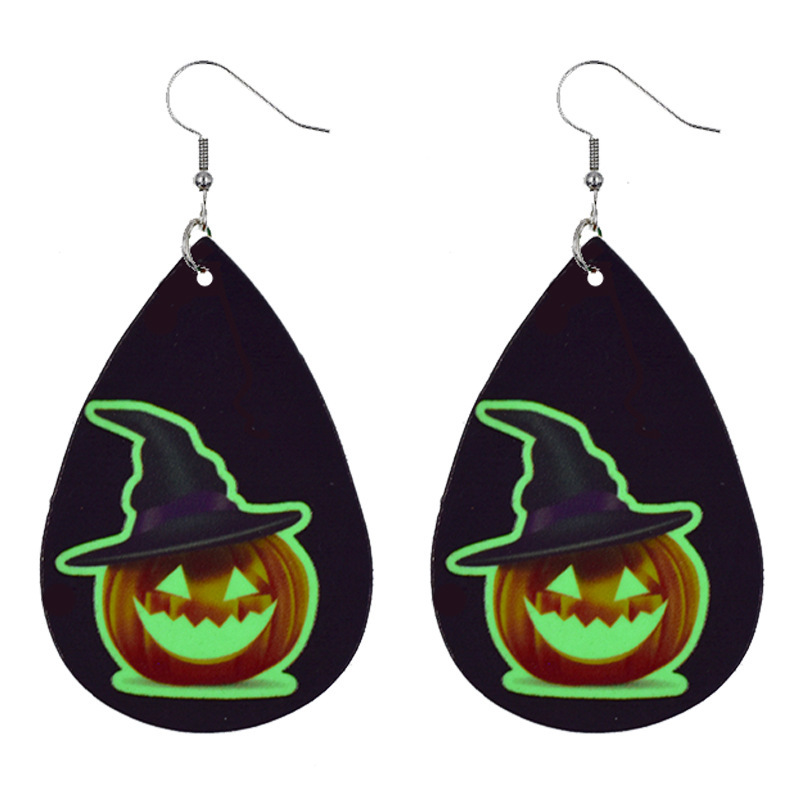 Halloween Luminous Pumpkin Artificial Leather Earring 