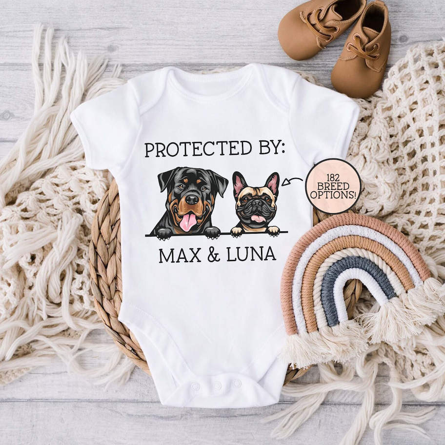 Baby Shower Gift Protected By Dog Bodysuit & T-Shirt