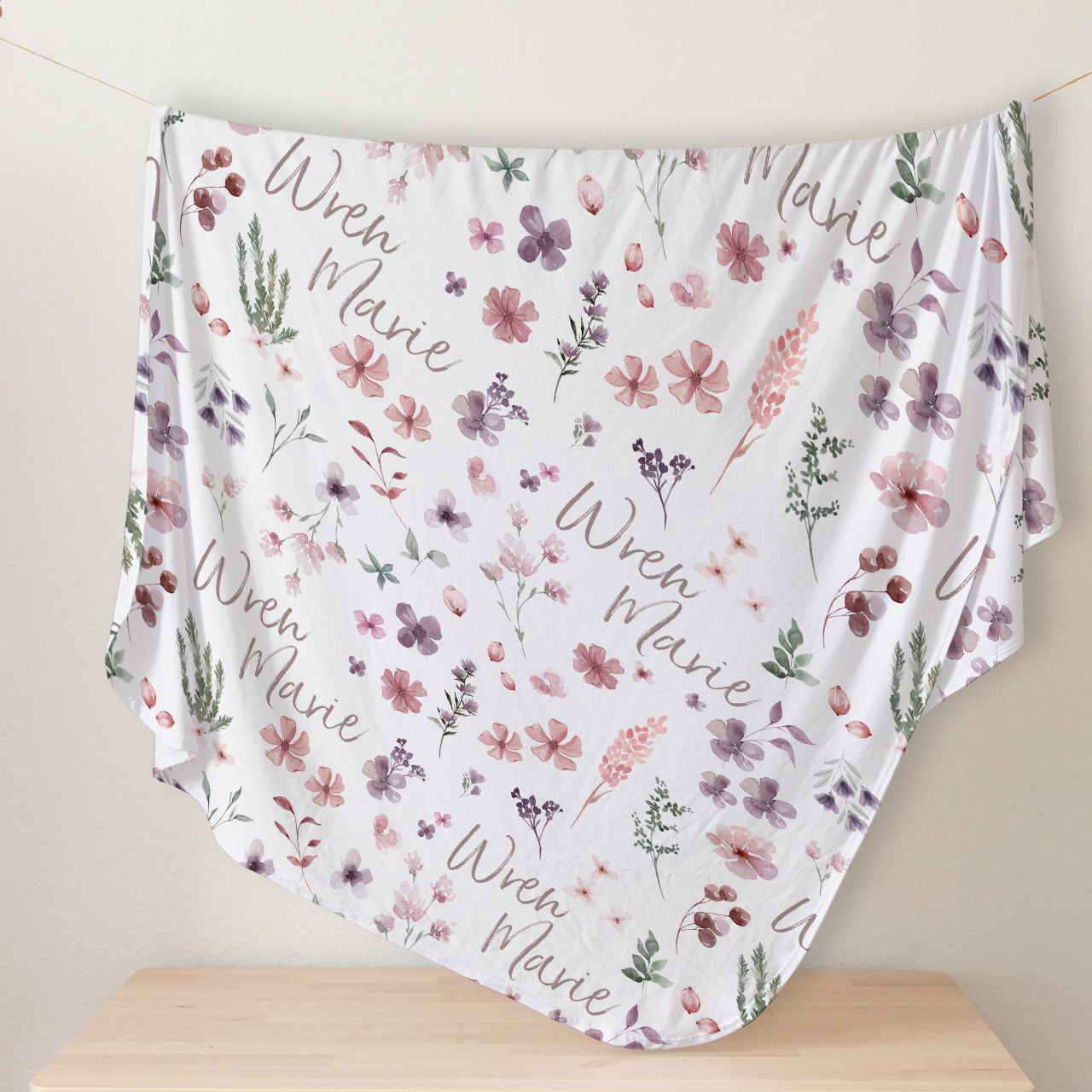 Purple Flowers Baby Personalized Swaddle