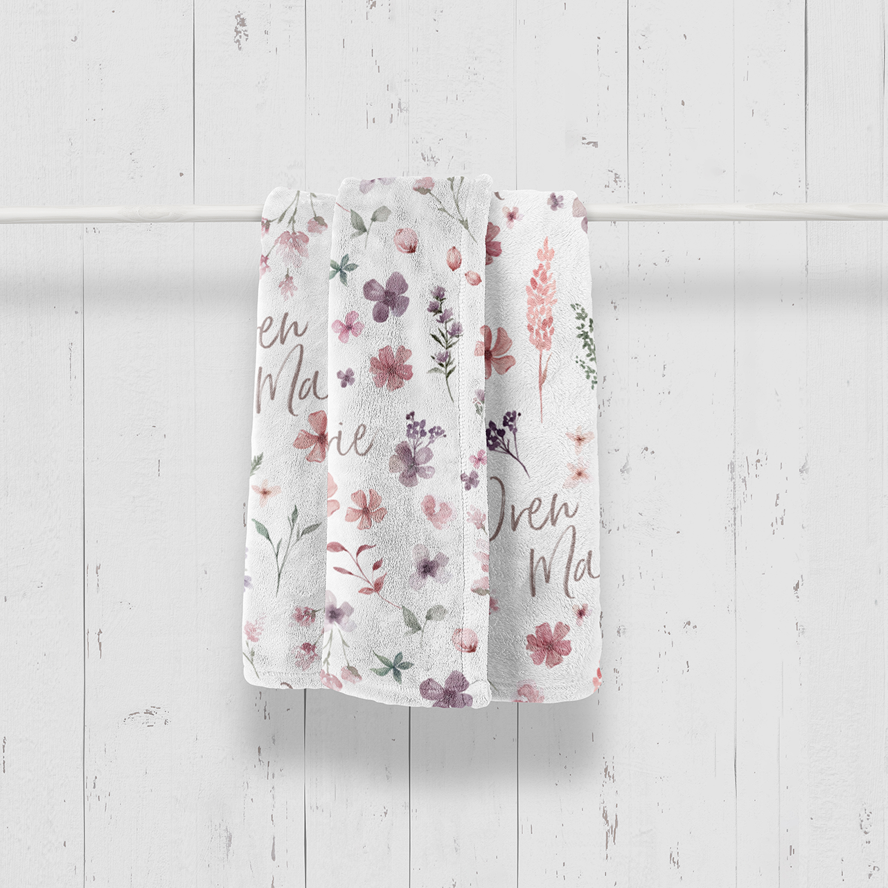 Personalized Baby Flannel Blanket Purple Flowers