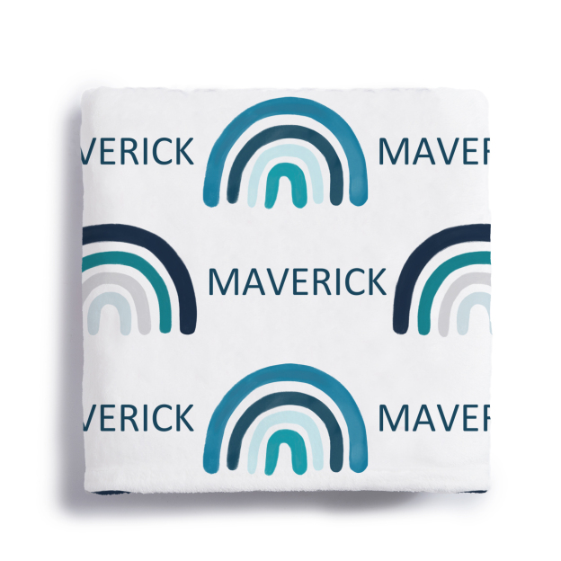 Blue Rainbow Personalized Baby Flannel Blanket