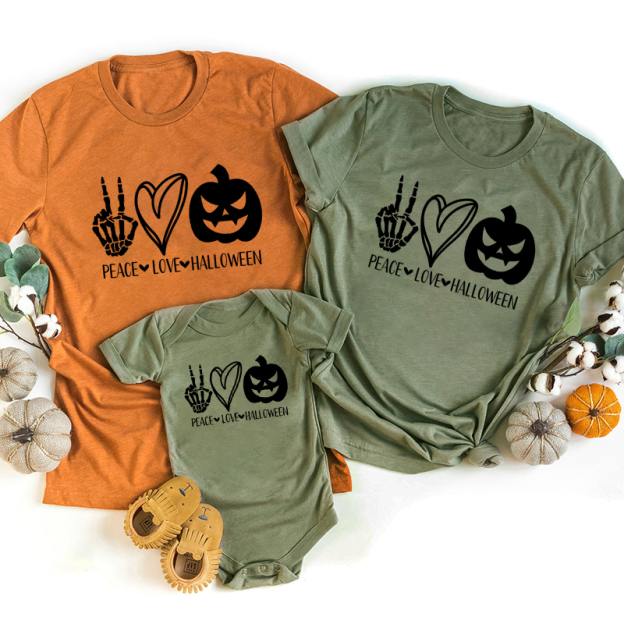Peace Love Halloween Family Matching Shirts