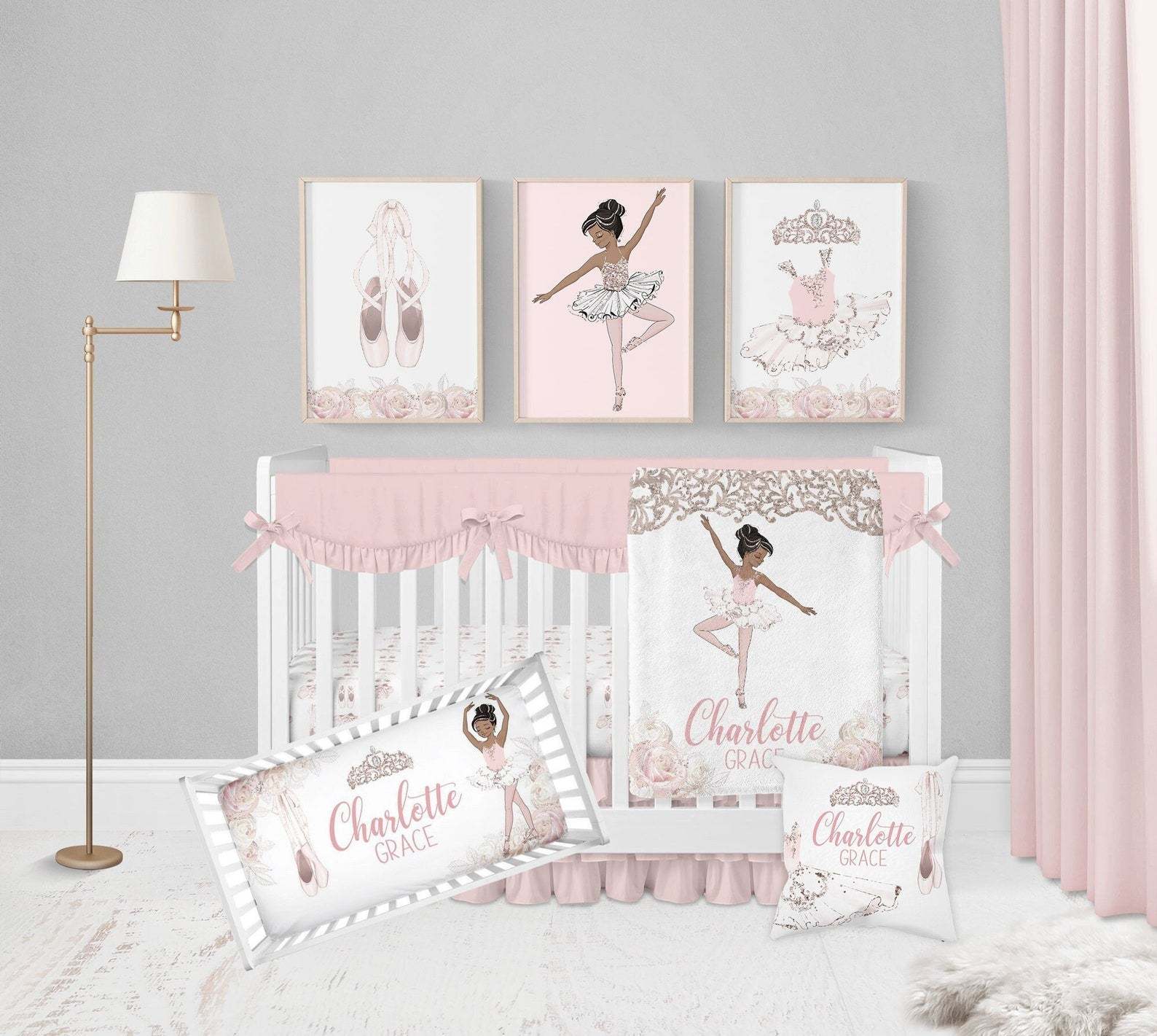 Personalized Ballerina Black Girl Flannel Blanket