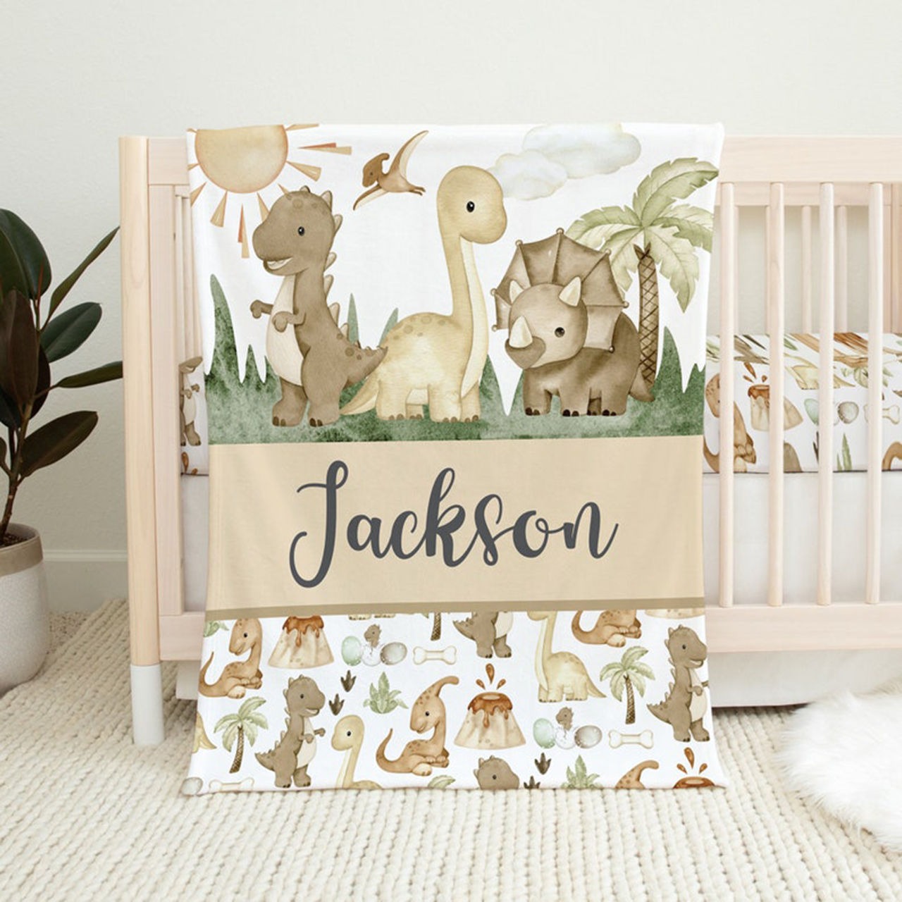 Personalized Dinosaur Baby Boy Flannel Blanket