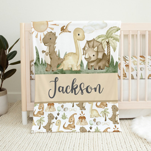 Personalized Dinosaur Baby Boy Flannel Blanket