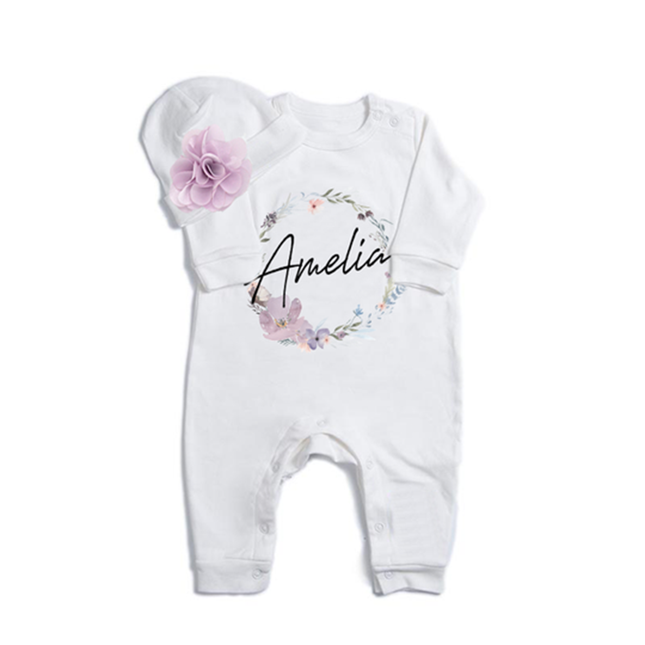 Personalized Baby Girl Purple Floral Rompers