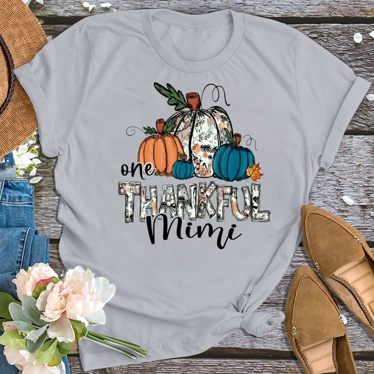 One Thankful Mimi Thanksgiving Personalized Grandma Shirt 