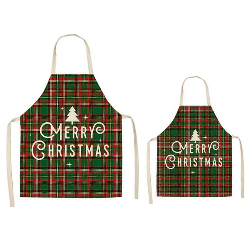 Red&Green Plaid Merry Christmas Apron Sets For Adult&Kids