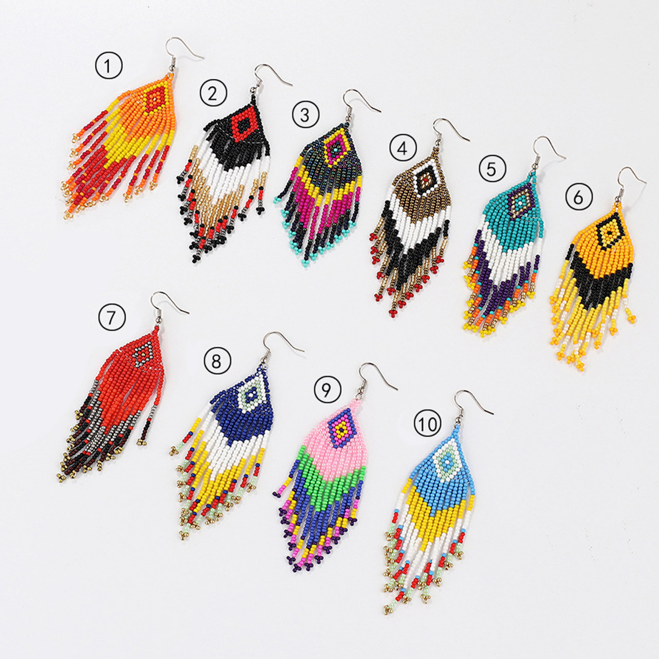 10 Colors Handcrafted Boho Beaded Fringe Earrings