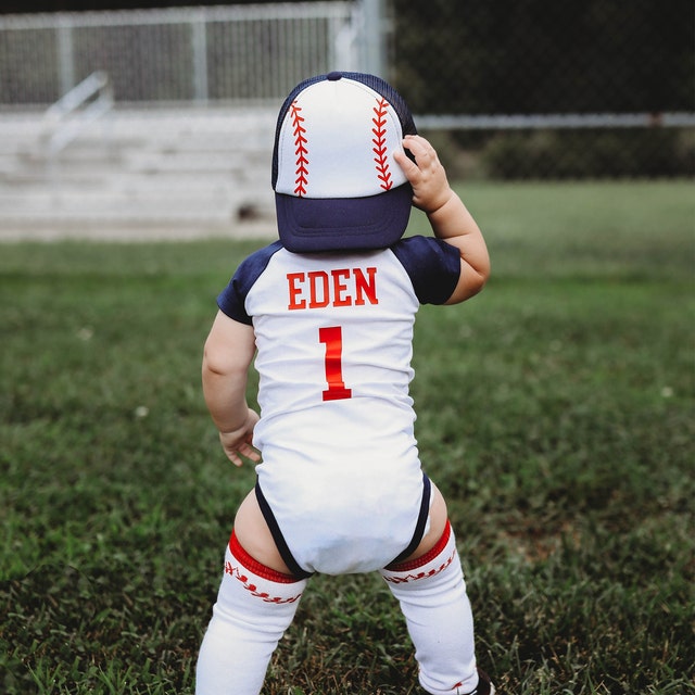 Personalized Baseball Baby Bodysuit Set