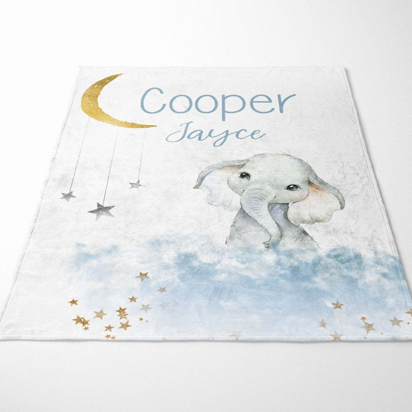 Personalized Blue Elephant Baby Flannel Blanket