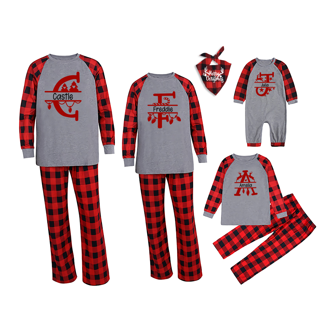 Personalized Red Letters Christmas Family Matching Pajamas