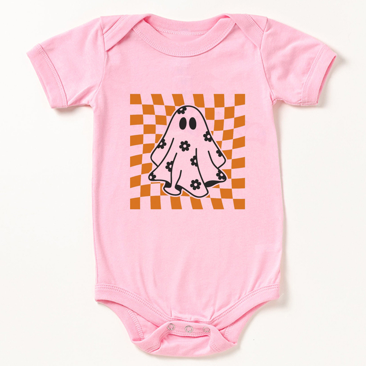 Checkered Floral Daisy Ghost Baby Bodysuit