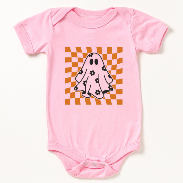 Checkered Floral Daisy Ghost Baby Bodysuit