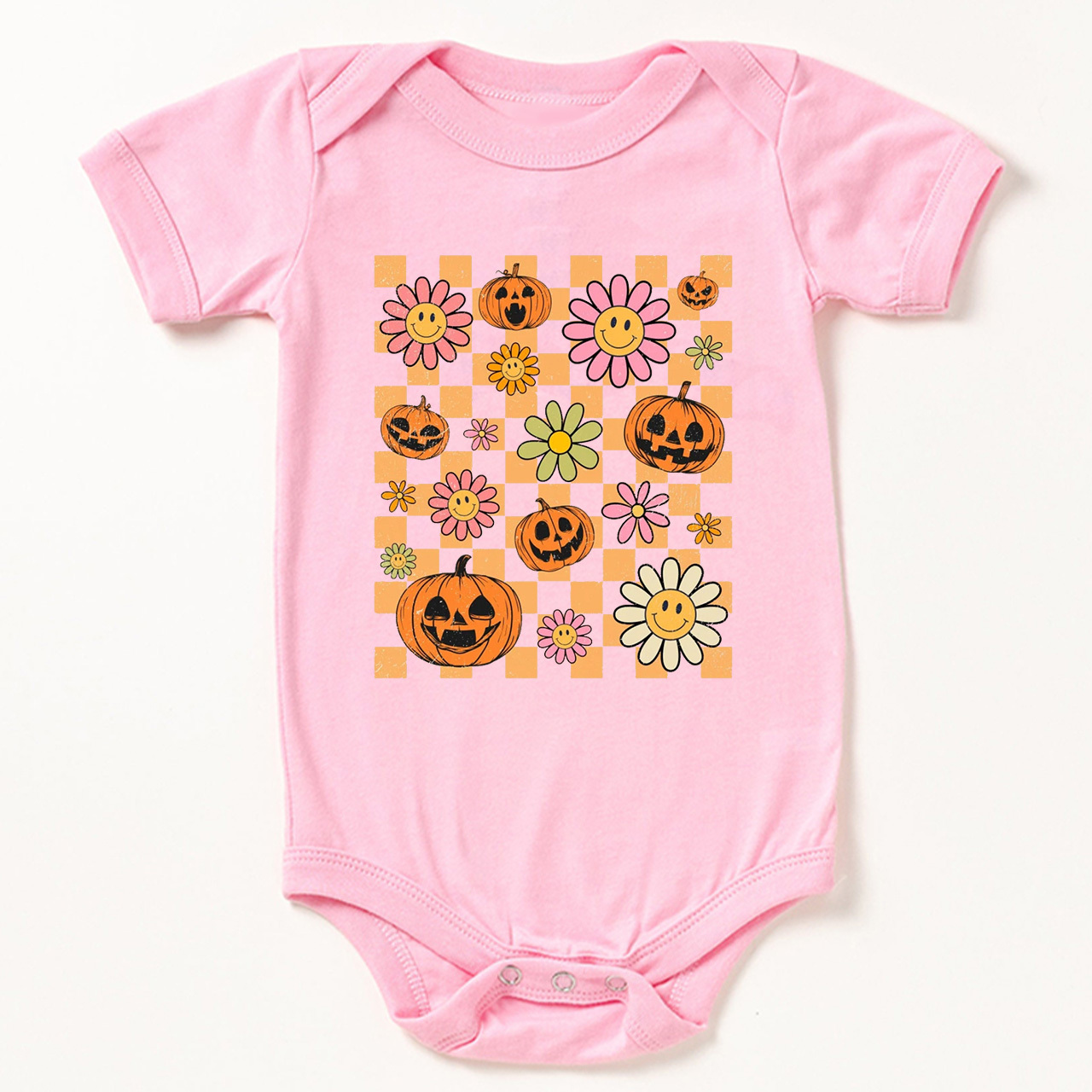 Retro Halloween Pumpkins Natural Baby Bodysuit