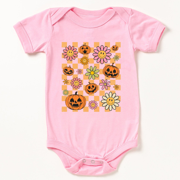Retro Halloween Pumpkins Natural Baby Bodysuit