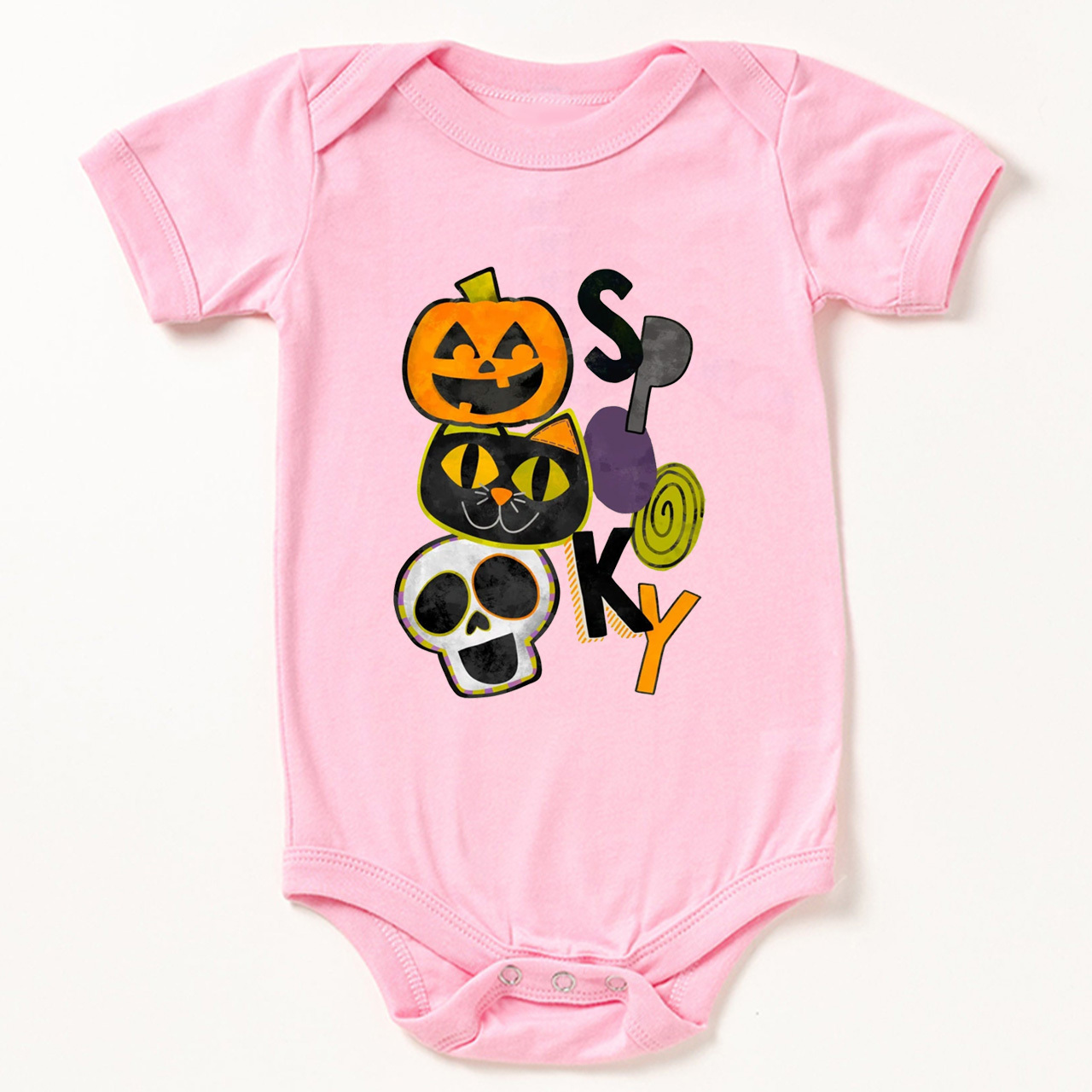Spooky Pumpkin Cat Skull Halloween Baby Bodysuit