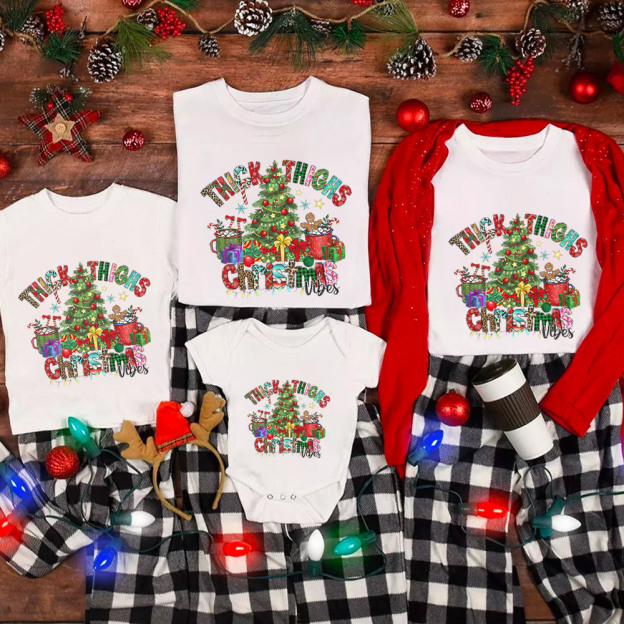 Thick Thighs Christmas Vibes Family Matching Shirt
