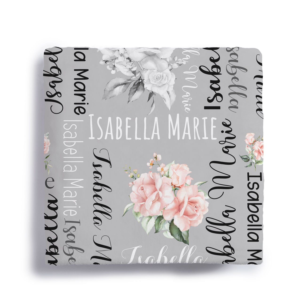 White & Pink Flowers Personalized Baby Flannel Blanket