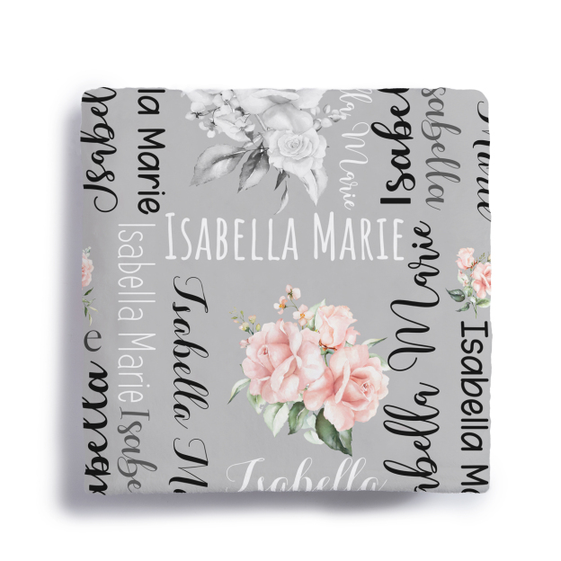 White & Pink Flowers Personalized Baby Flannel Blanket