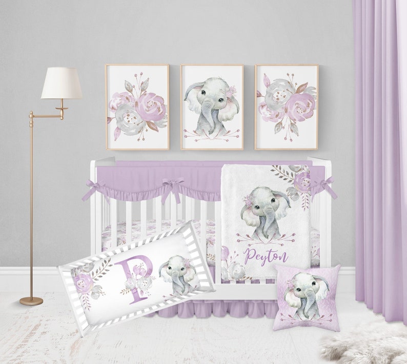 Personalized Elephant Purple Baby Flannel Blanket