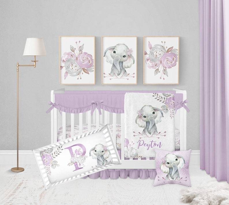 Personalized Elephant Purple Baby Flannel Blanket