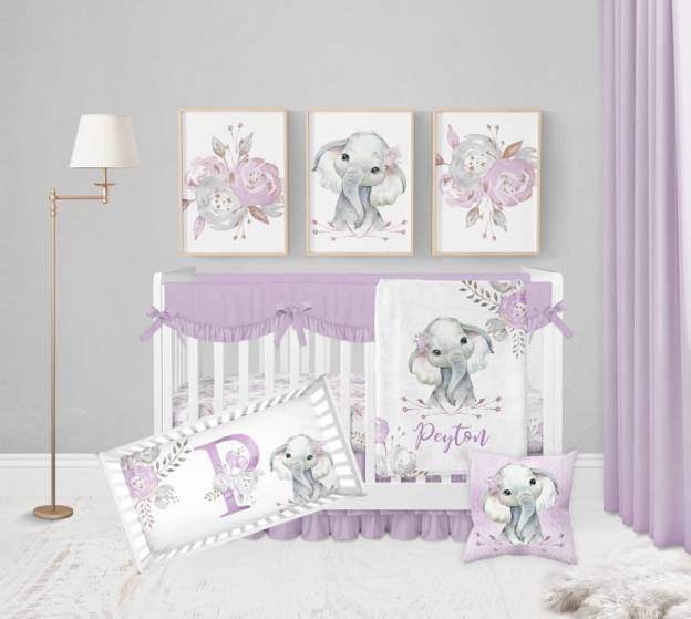 Personalized Elephant Purple Baby Flannel Blanket