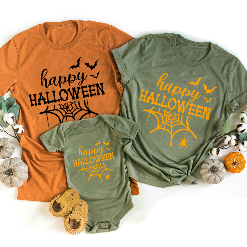 Happy Halloween Bat And Spider Family Matching Shirts