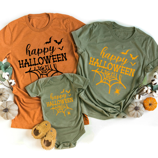 Happy Halloween Bat And Spider Family Matching Shirts