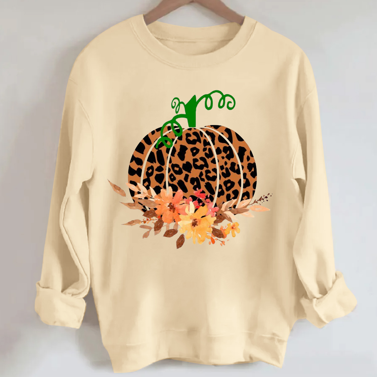 Vintage Halloween Sweatshirt-Leopard Print Pumpkin