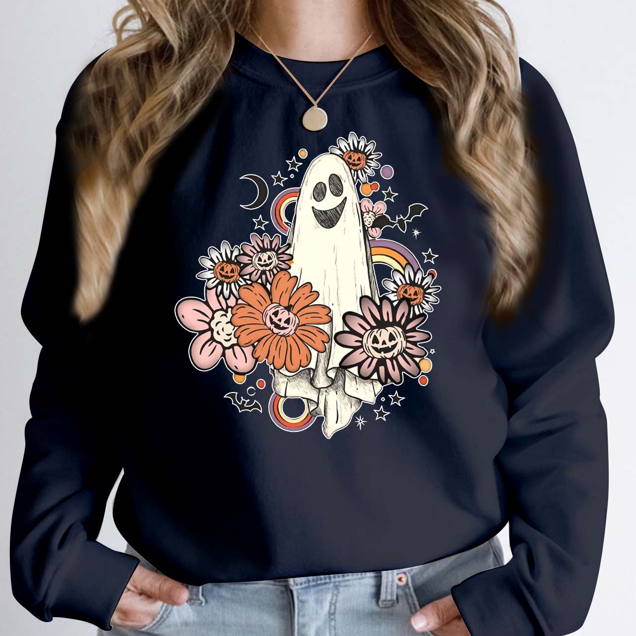 Vintage Floral Ghost Halloween Sweatshirt For Mama