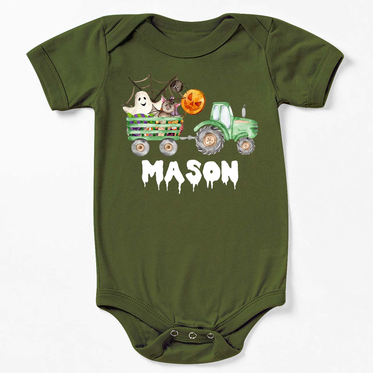 Custom Green Tractor Halloween Bodysuit For Baby