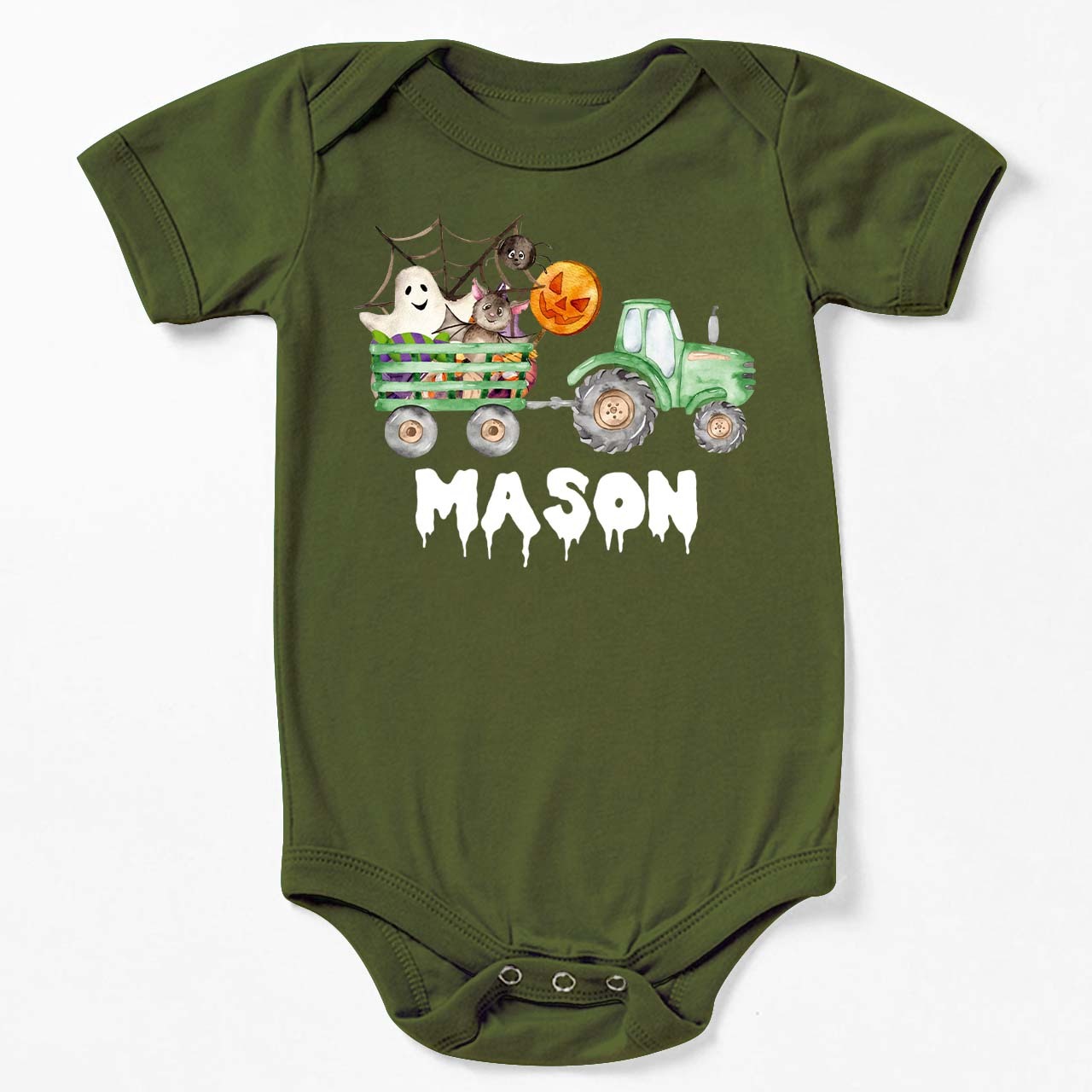 Custom Green Tractor Halloween Bodysuit For Baby