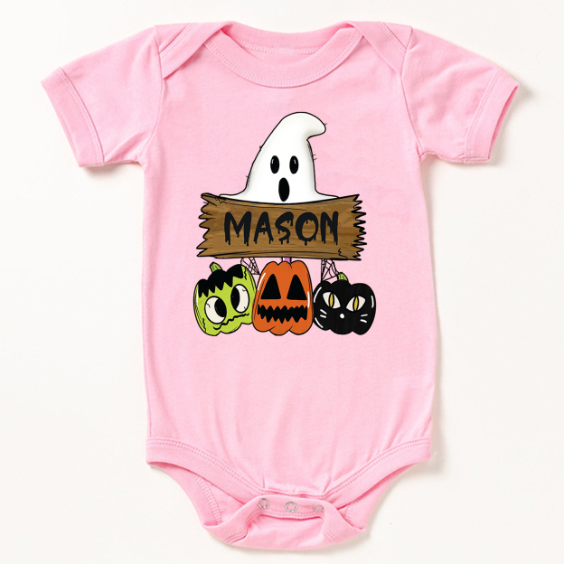 Custom Fall Halloween Pumpkin Cat Bodysuit For Baby