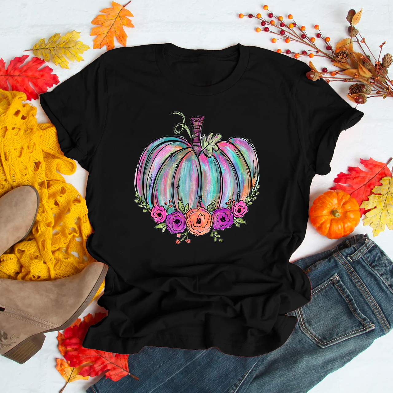 Watercolor Pumpkin Cute Fall T-shirts