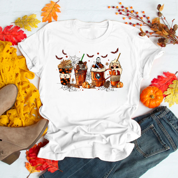 Skeleton Coffee Cups Halloween T-shirts