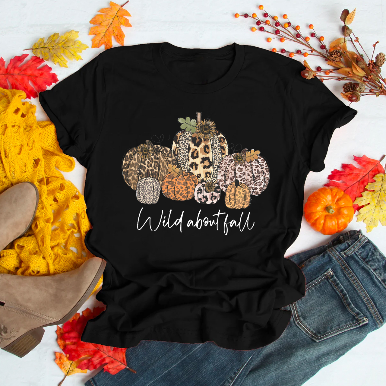 Wild About Fall Leopard Pumpkin Shirts