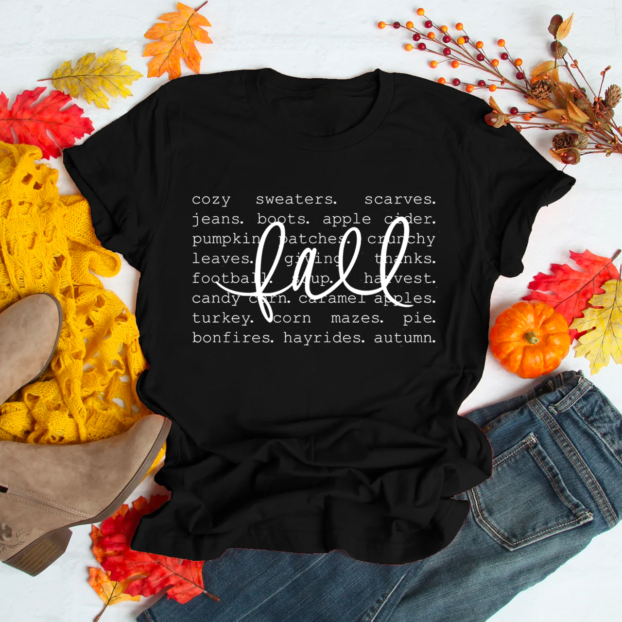 Cute Fall Graphic Words Shirts For Her