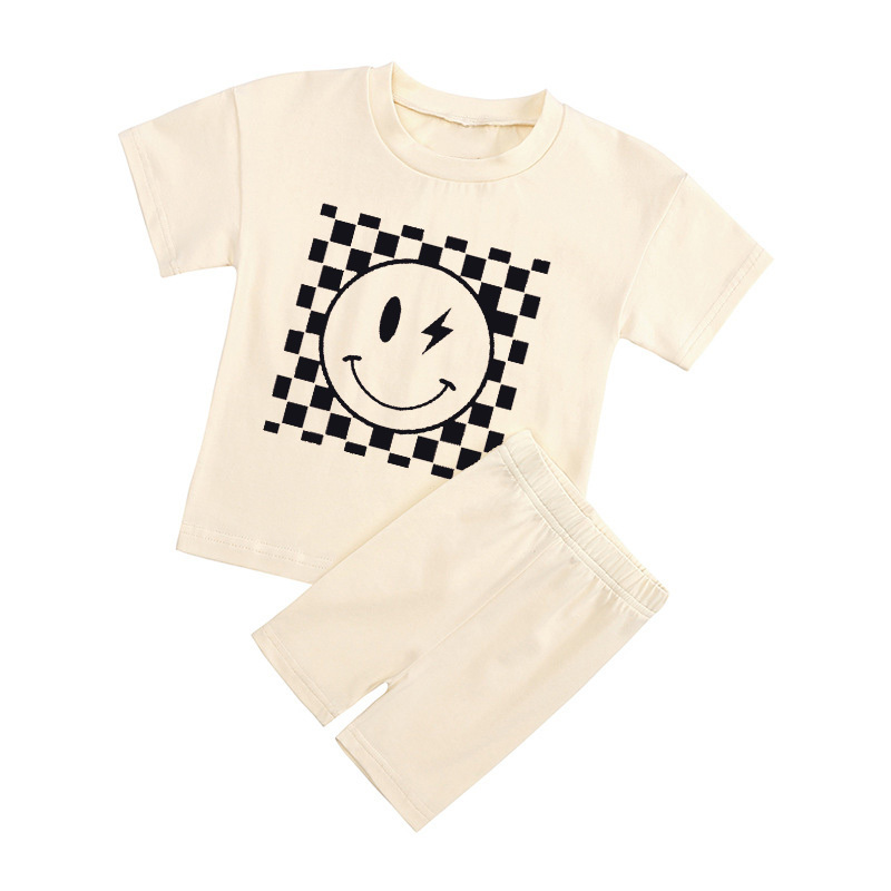 Retro Smile Face Toddler Peach Boho Biker Shorts&Tee