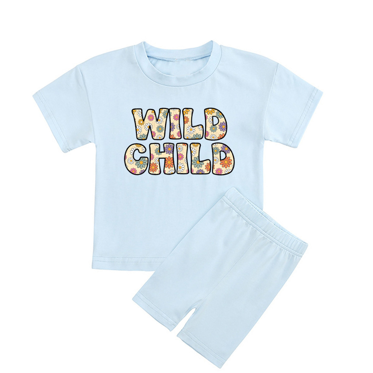 Wild Child Florals Kids Biker Shorts&Tee