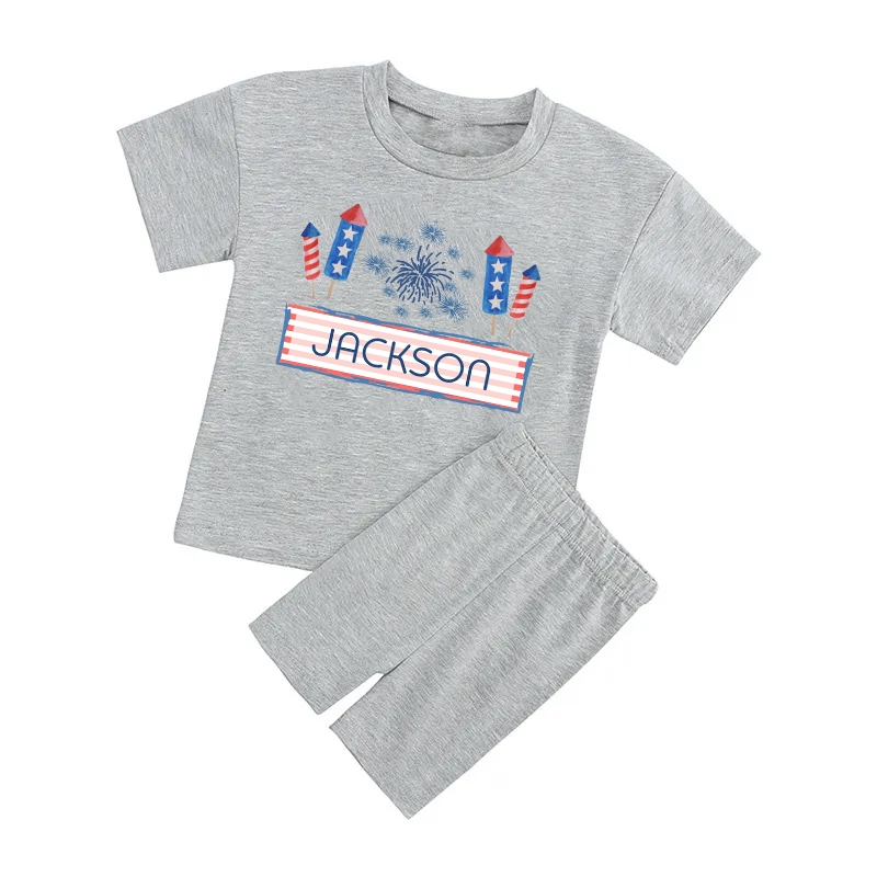 Independence Day Personalized Kids Biker Shorts&Tee